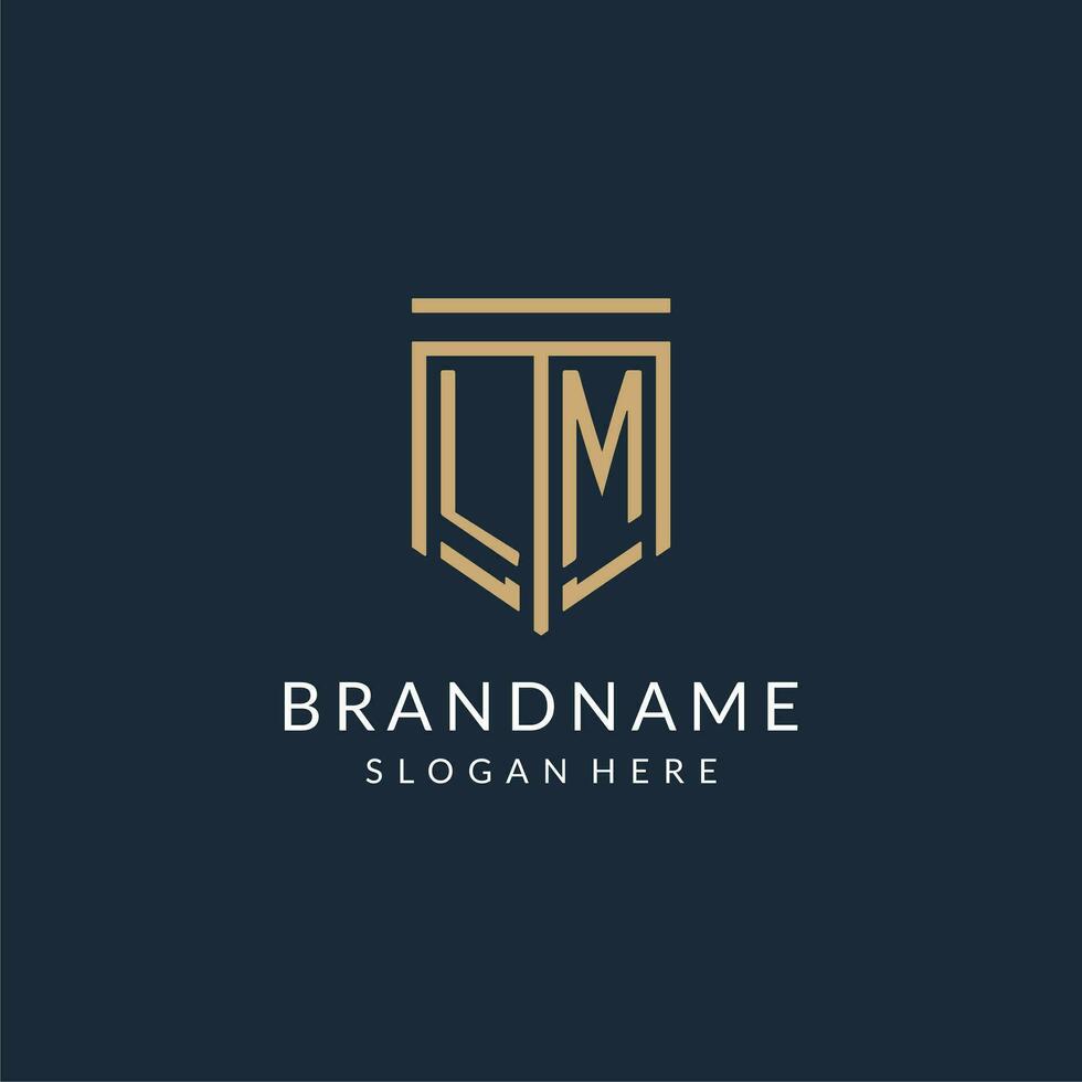 Initial LM shield logo monoline style, modern and luxury monogram logo design vector