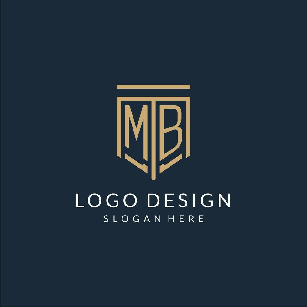 Initial MB shield logo monoline style, modern and luxury monogram logo design vector