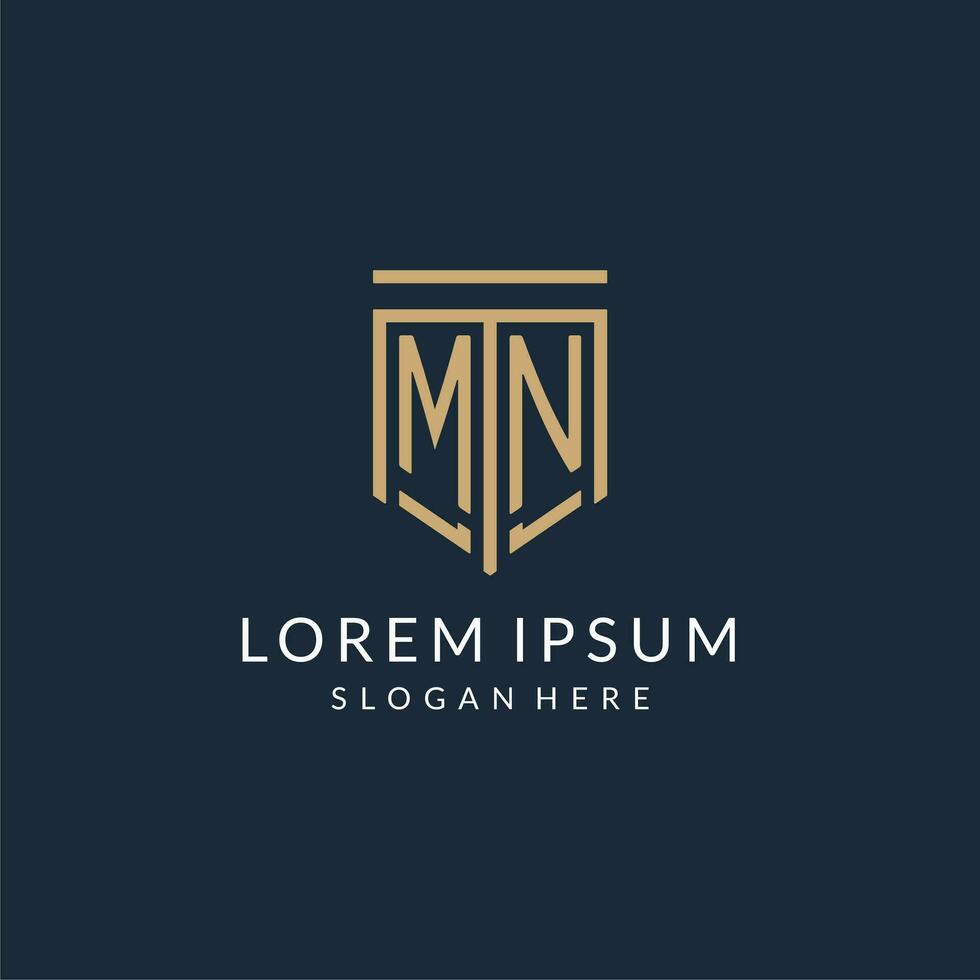 Initial MN shield logo monoline style, modern and luxury monogram logo design vector