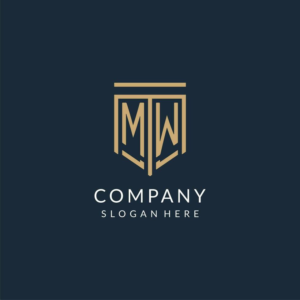 Initial MW shield logo monoline style, modern and luxury monogram logo design vector