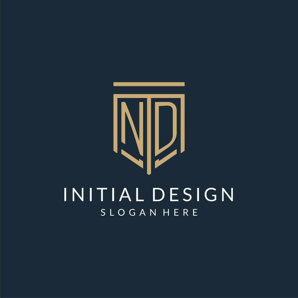 Initial ND shield logo monoline style, modern and luxury monogram logo design vector