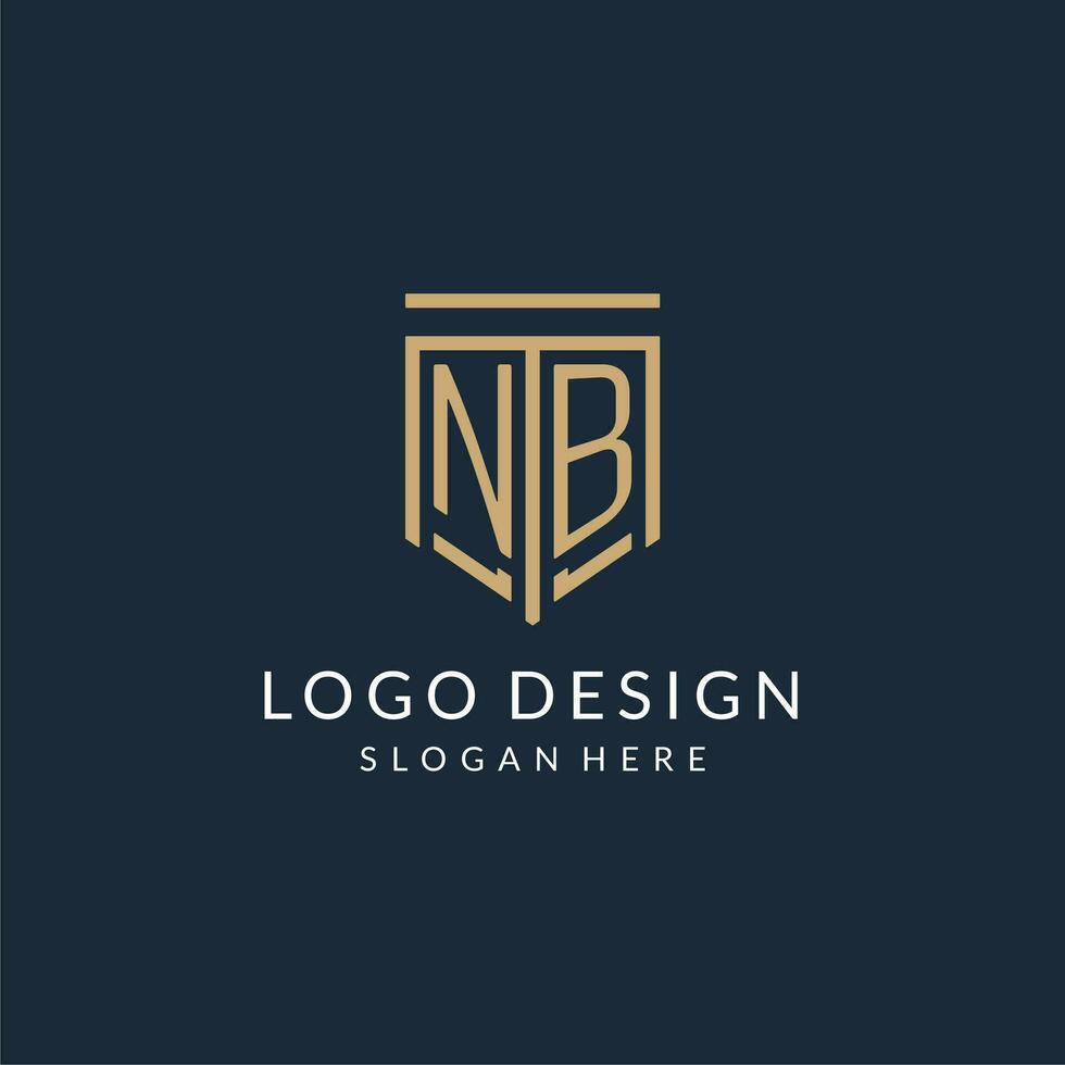 Initial NB shield logo monoline style, modern and luxury monogram logo design vector