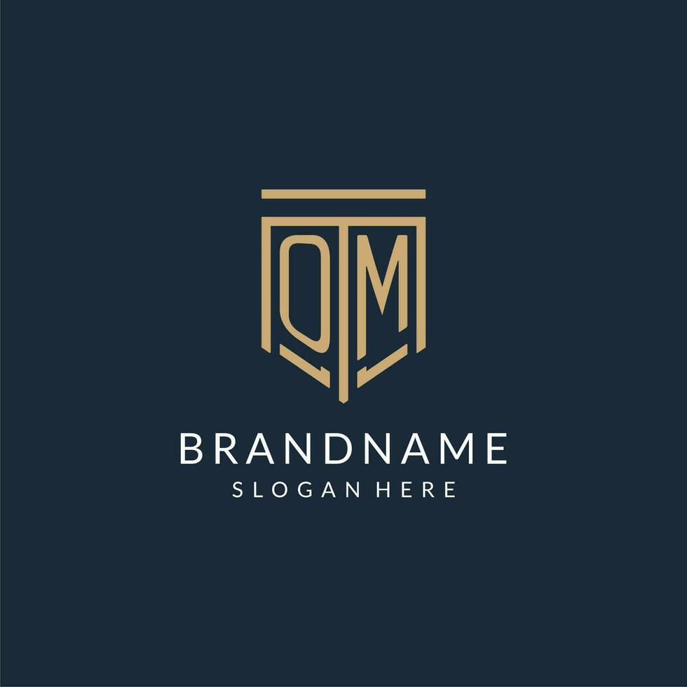 Initial OM shield logo monoline style, modern and luxury monogram logo design vector