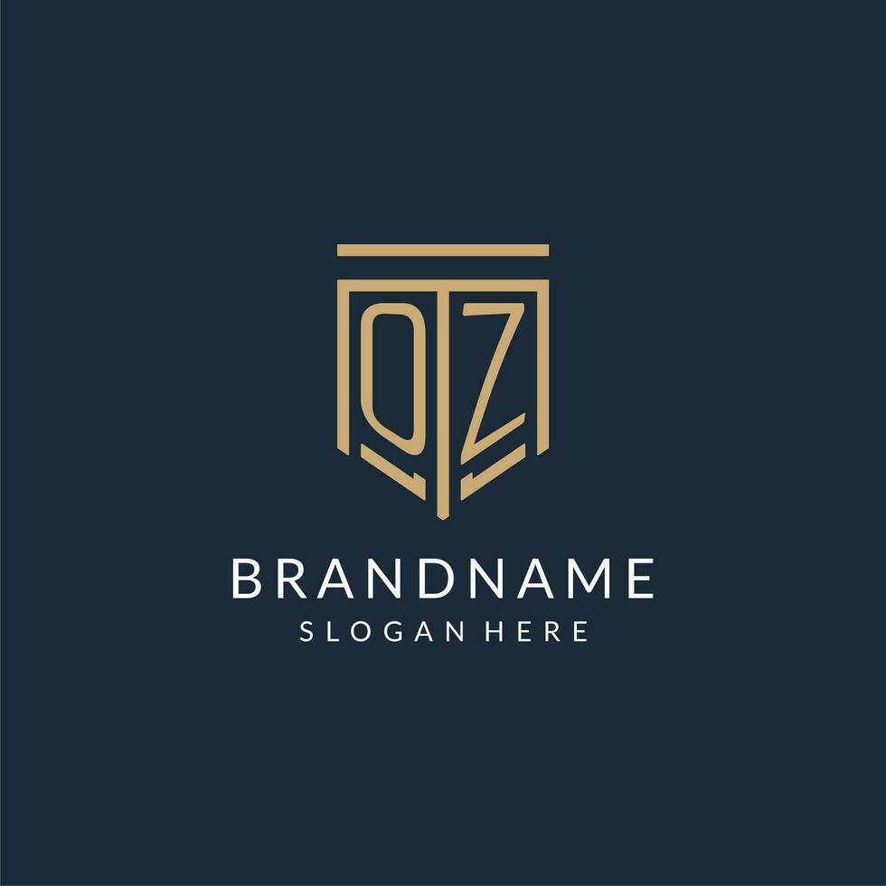 Initial OZ shield logo monoline style, modern and luxury monogram logo design vector