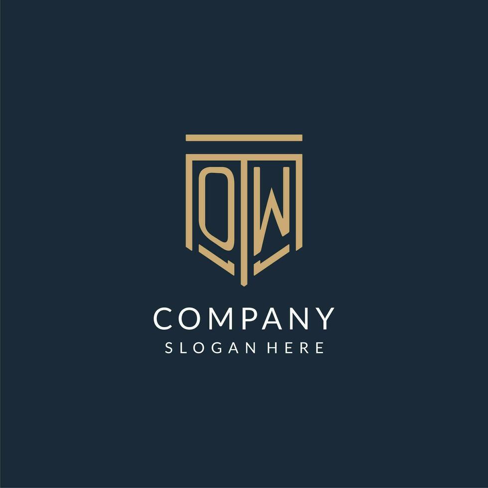 Initial OW shield logo monoline style, modern and luxury monogram logo design vector