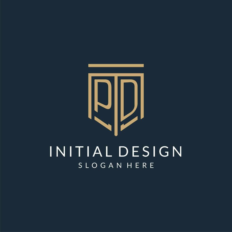 Initial PD shield logo monoline style, modern and luxury monogram logo design vector