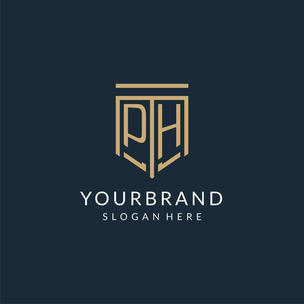 Initial PH shield logo monoline style, modern and luxury monogram logo design vector