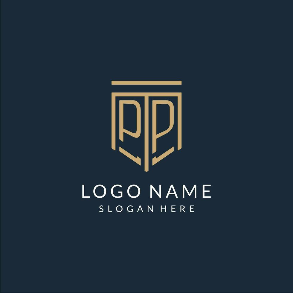 Initial PP shield logo monoline style, modern and luxury monogram logo design vector