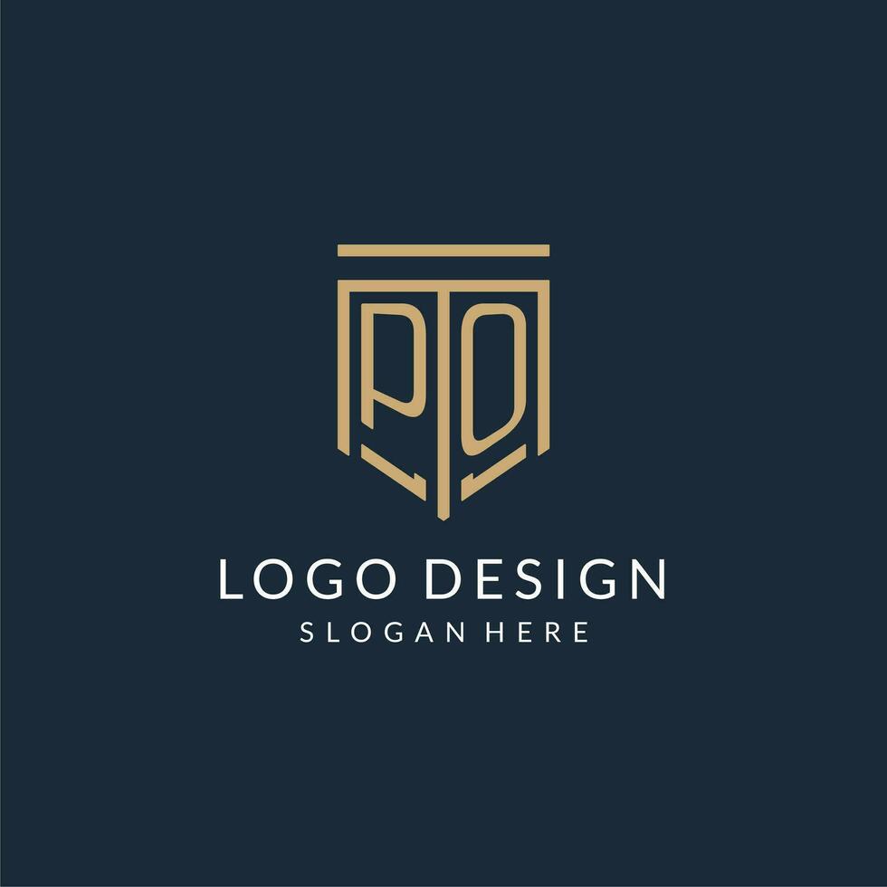 Initial PO shield logo monoline style, modern and luxury monogram logo design vector