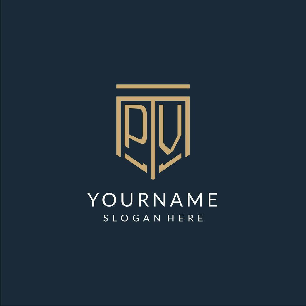Initial PV shield logo monoline style, modern and luxury monogram logo design vector