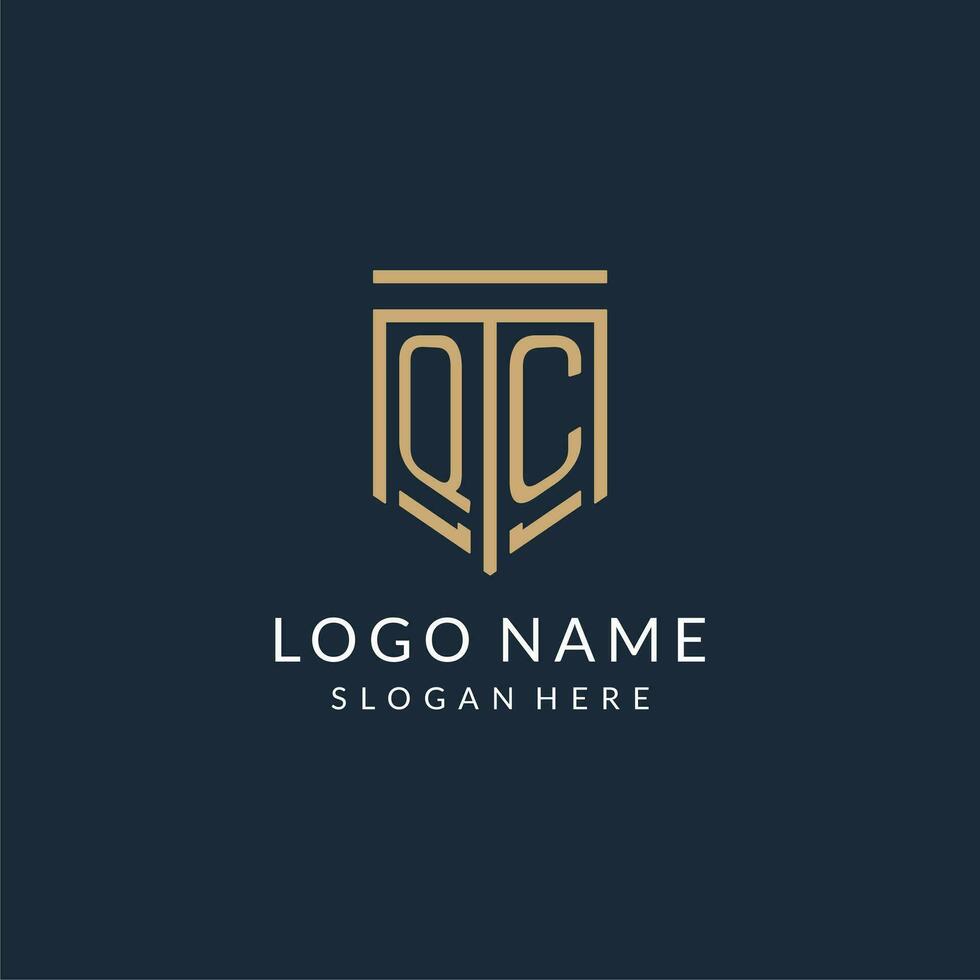 Initial QC shield logo monoline style, modern and luxury monogram logo design vector