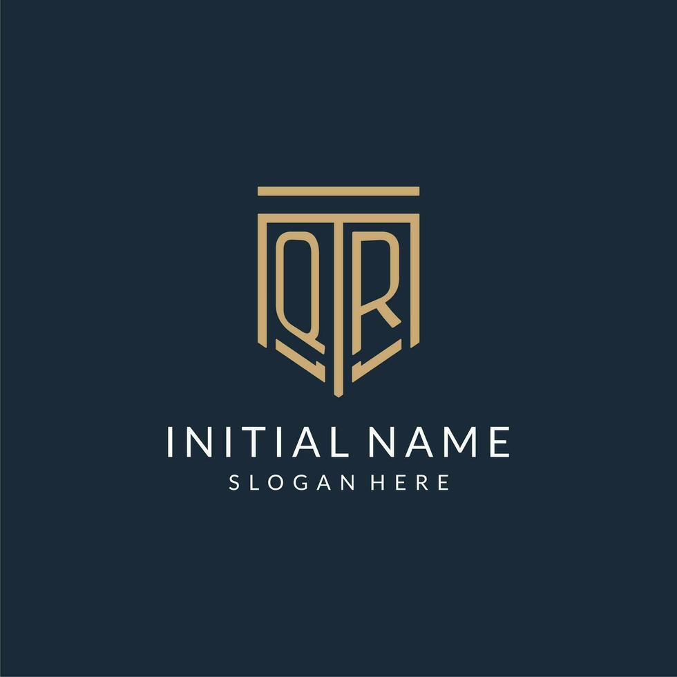 Initial QR shield logo monoline style, modern and luxury monogram logo design vector