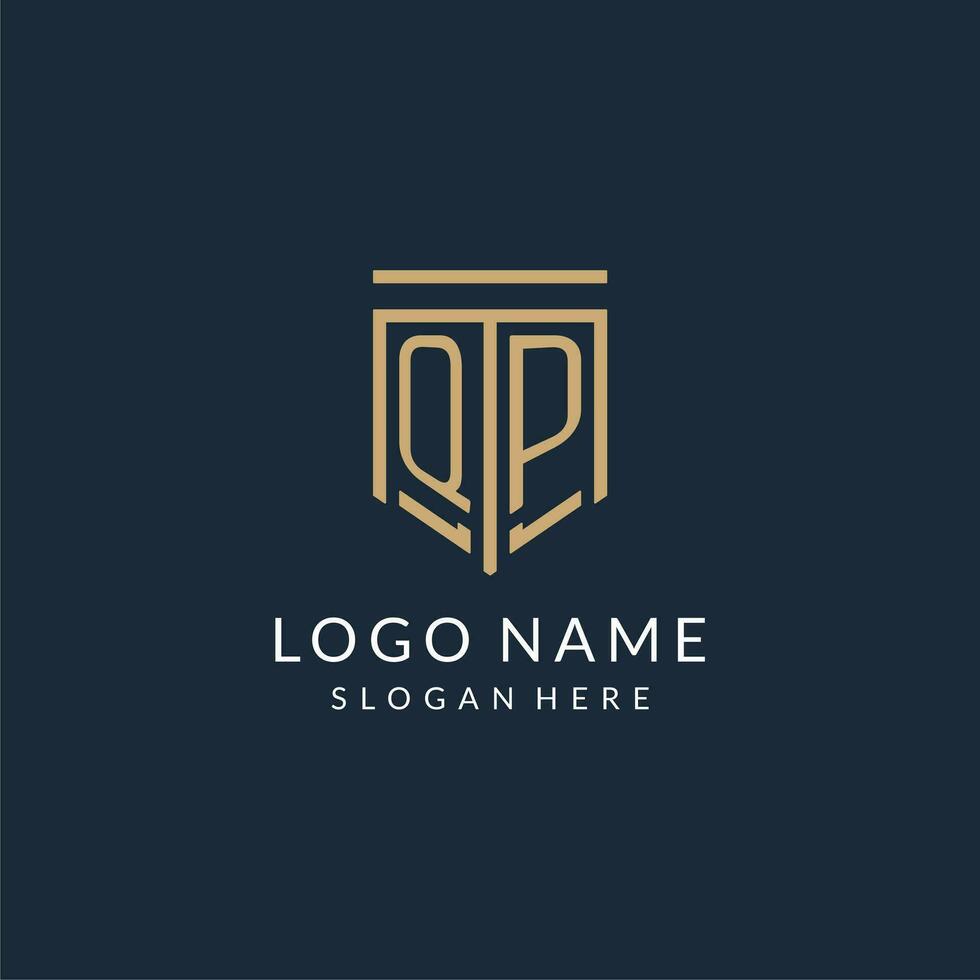 Initial QP shield logo monoline style, modern and luxury monogram logo design vector