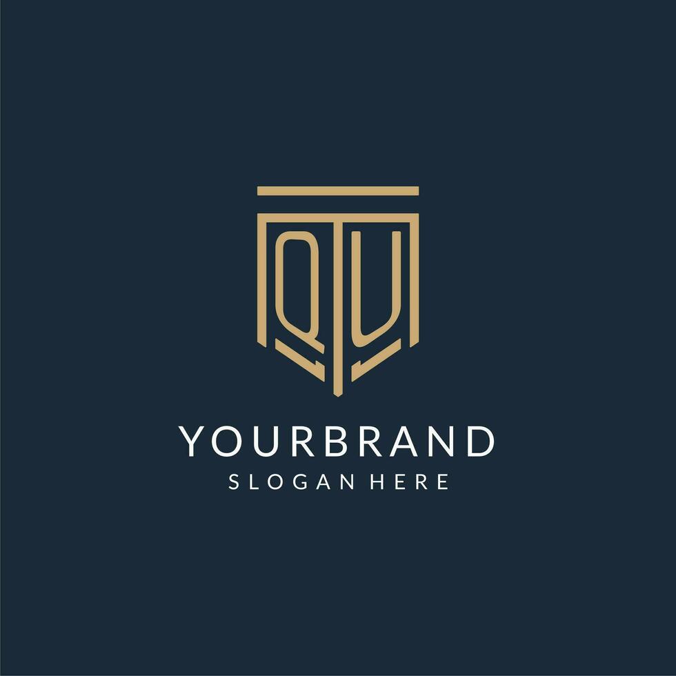 Initial QU shield logo monoline style, modern and luxury monogram logo design vector