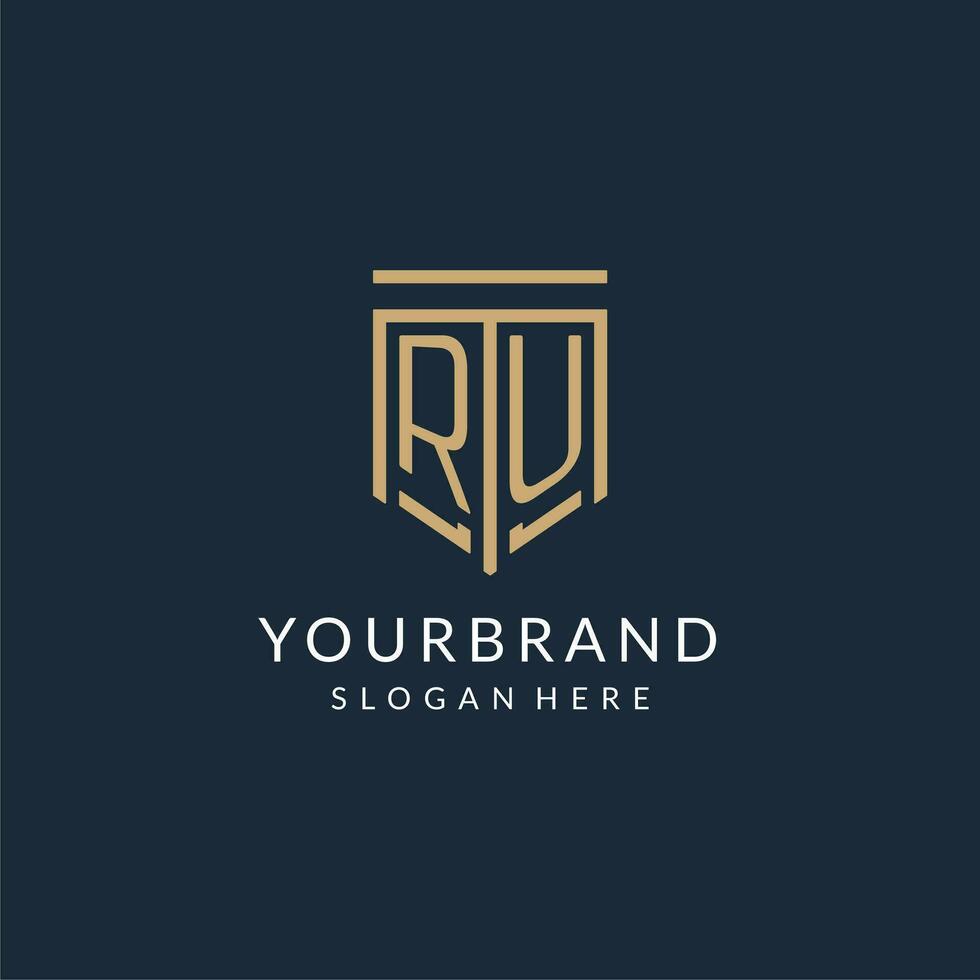 Initial RU shield logo monoline style, modern and luxury monogram logo design vector