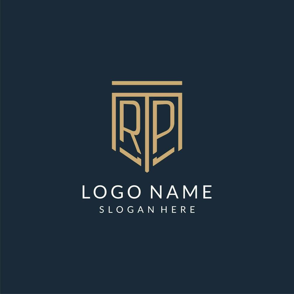 Initial RP shield logo monoline style, modern and luxury monogram logo design vector