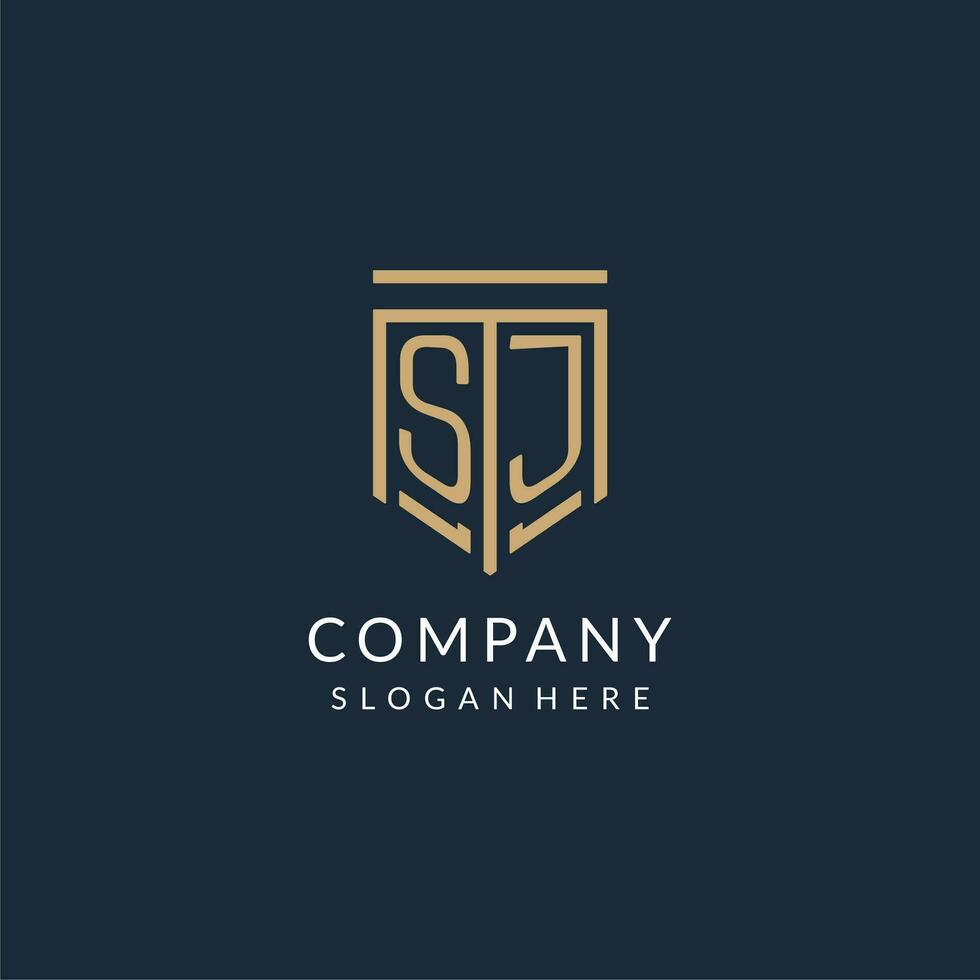 Initial SJ shield logo monoline style, modern and luxury monogram logo design vector