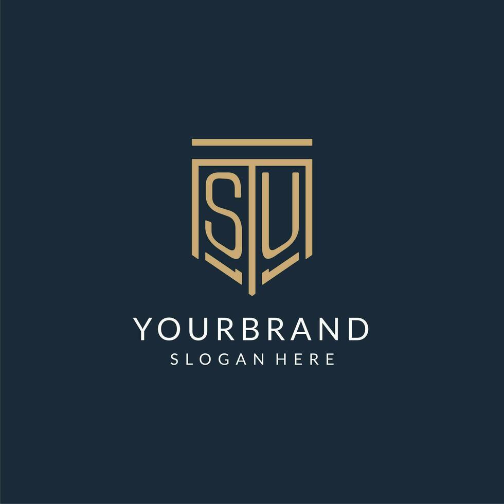 Initial SU shield logo monoline style, modern and luxury monogram logo design vector