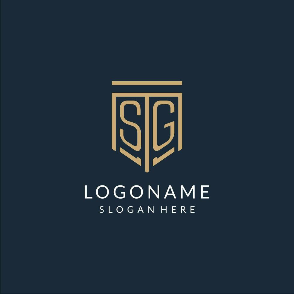 Initial SG shield logo monoline style, modern and luxury monogram logo design vector