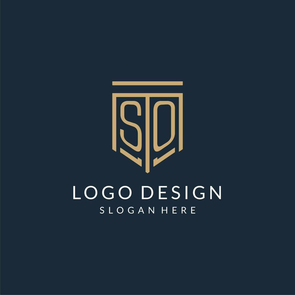 Initial SO shield logo monoline style, modern and luxury monogram logo design vector