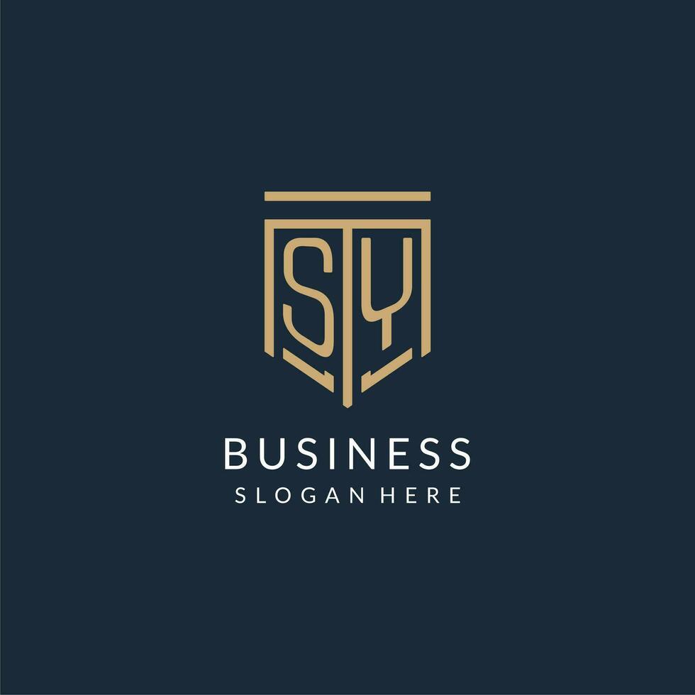Initial SY shield logo monoline style, modern and luxury monogram logo design vector