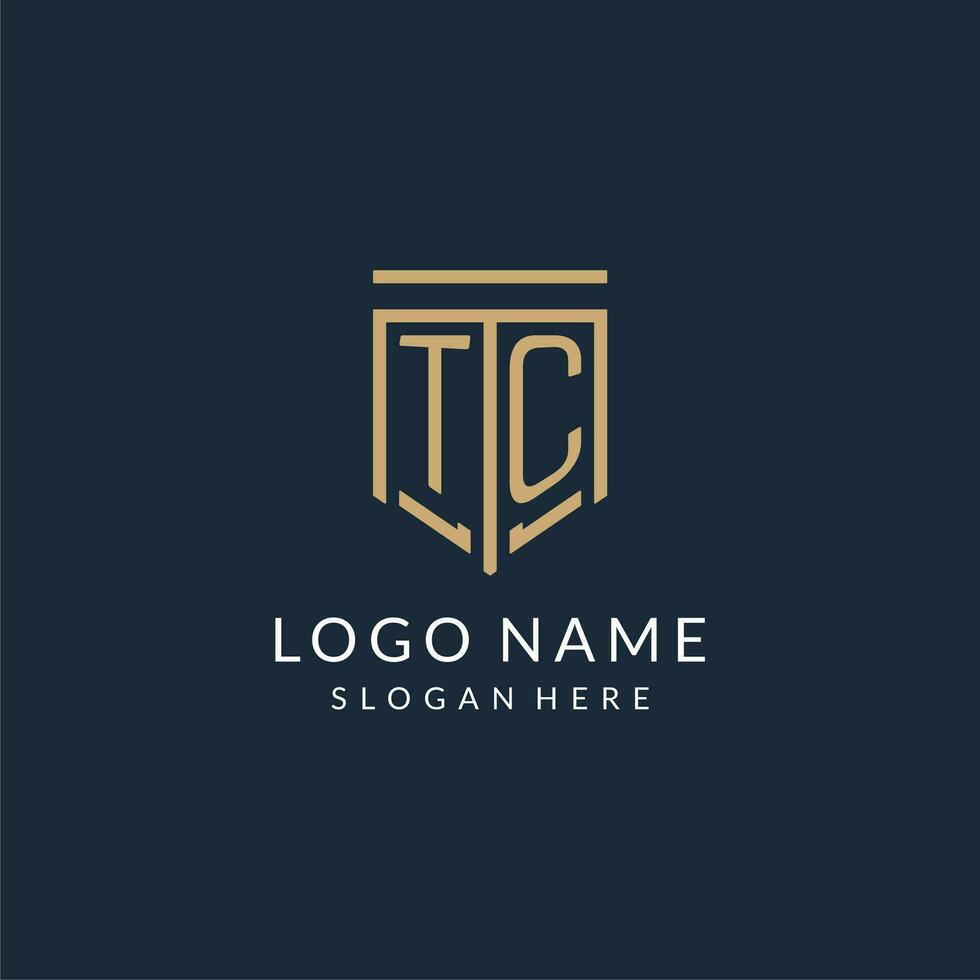 Initial TC shield logo monoline style, modern and luxury monogram logo design vector