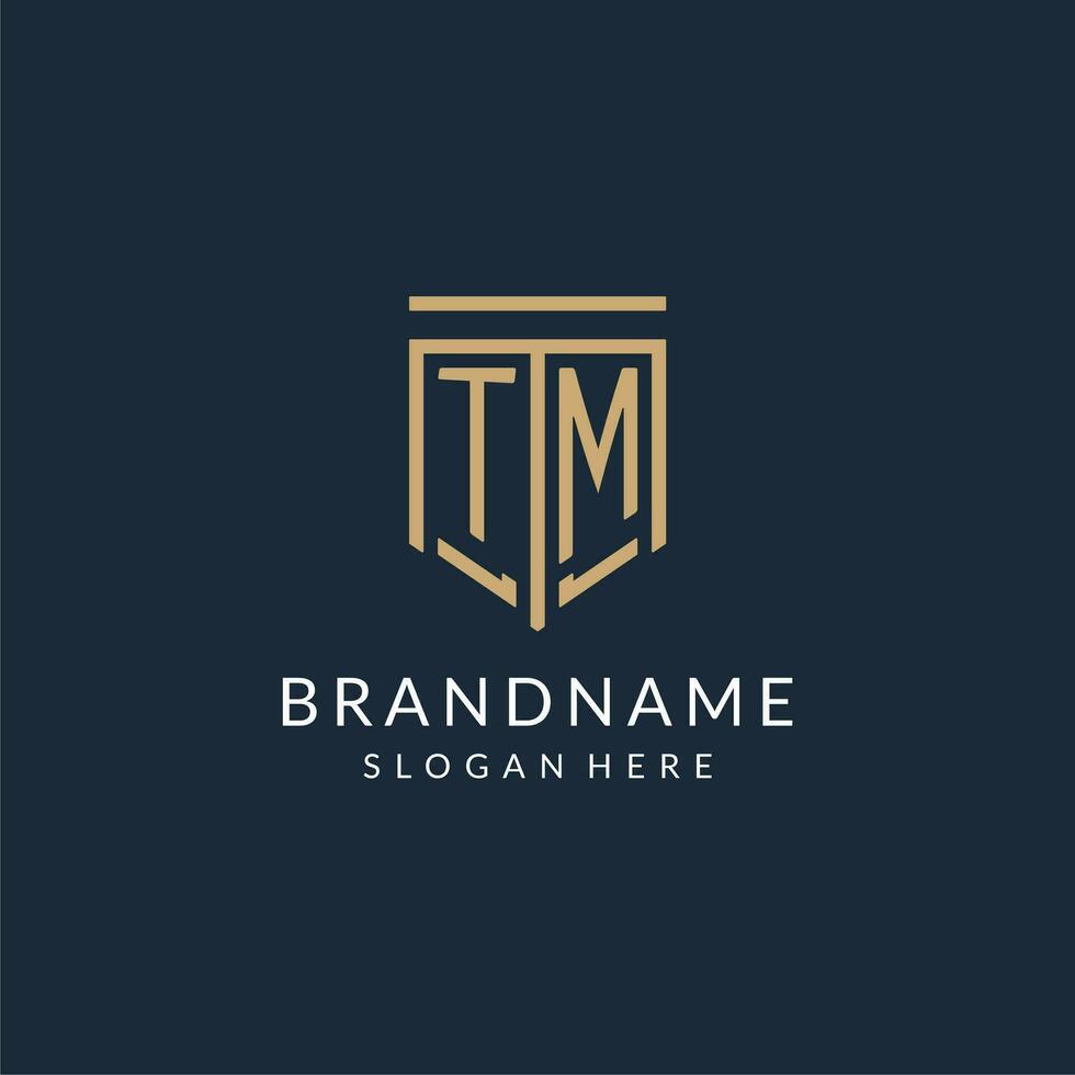 Initial TM shield logo monoline style, modern and luxury monogram logo design vector