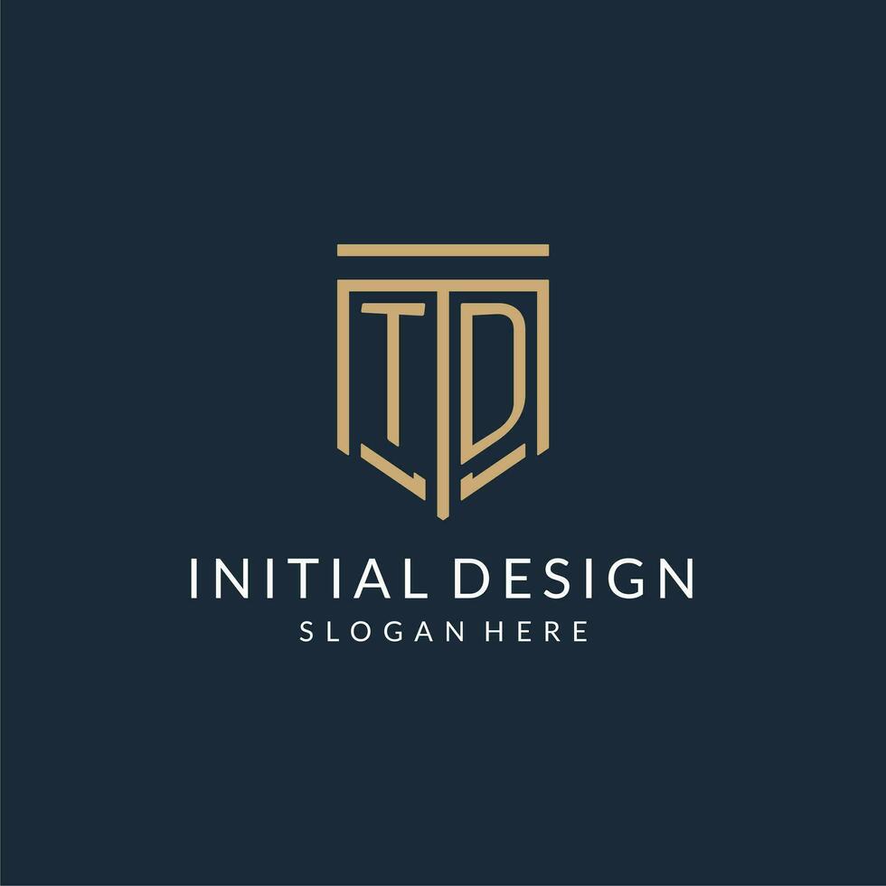 Initial TD shield logo monoline style, modern and luxury monogram logo design vector