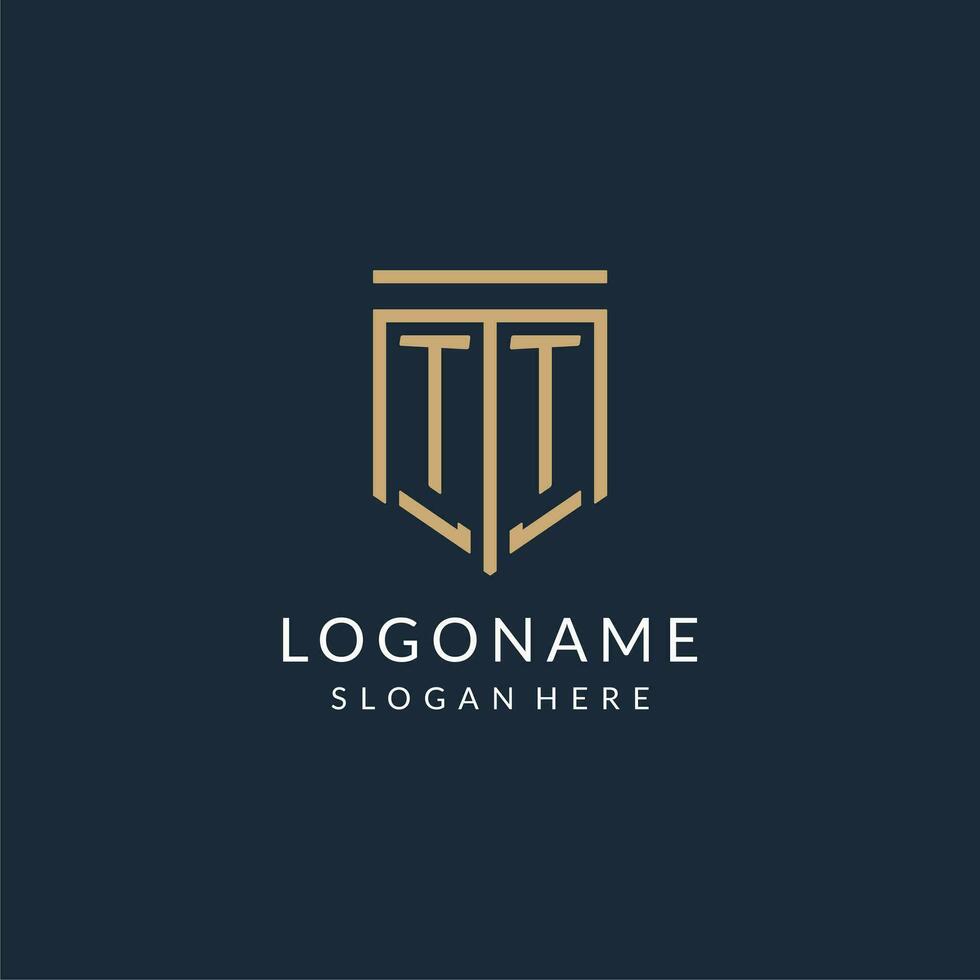 Initial TT shield logo monoline style, modern and luxury monogram logo design vector