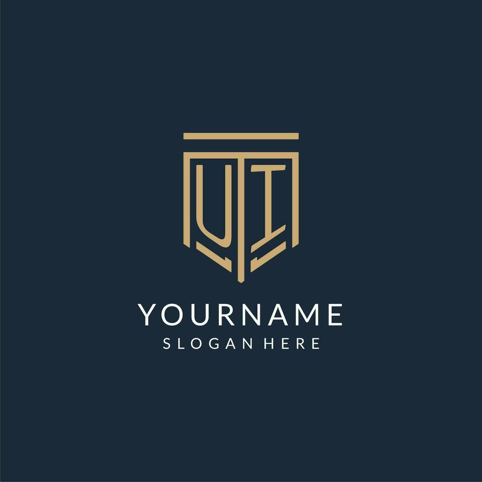 Initial UI shield logo monoline style, modern and luxury monogram logo design vector