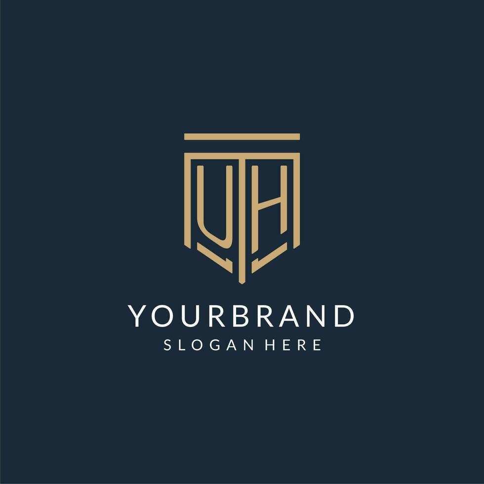 Initial UH shield logo monoline style, modern and luxury monogram logo design vector