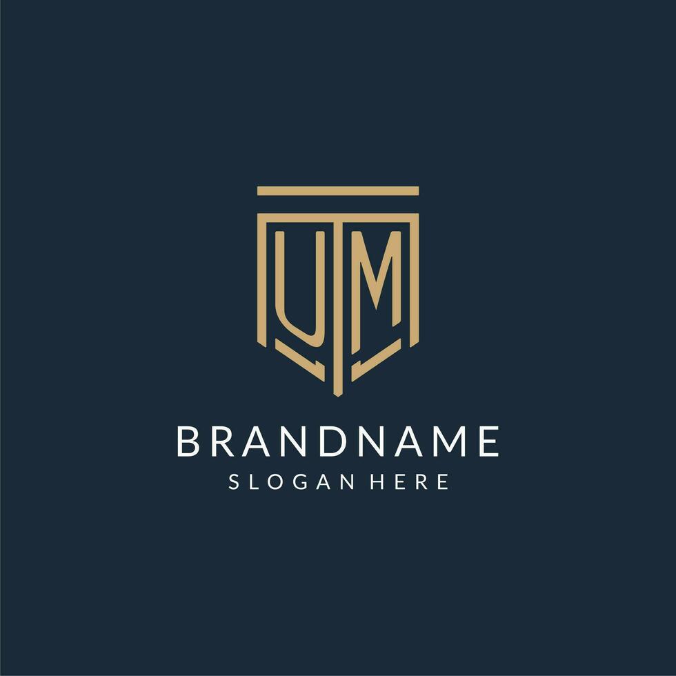 Initial UM shield logo monoline style, modern and luxury monogram logo design vector