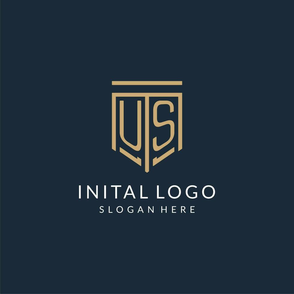 Initial US shield logo monoline style, modern and luxury monogram logo design vector