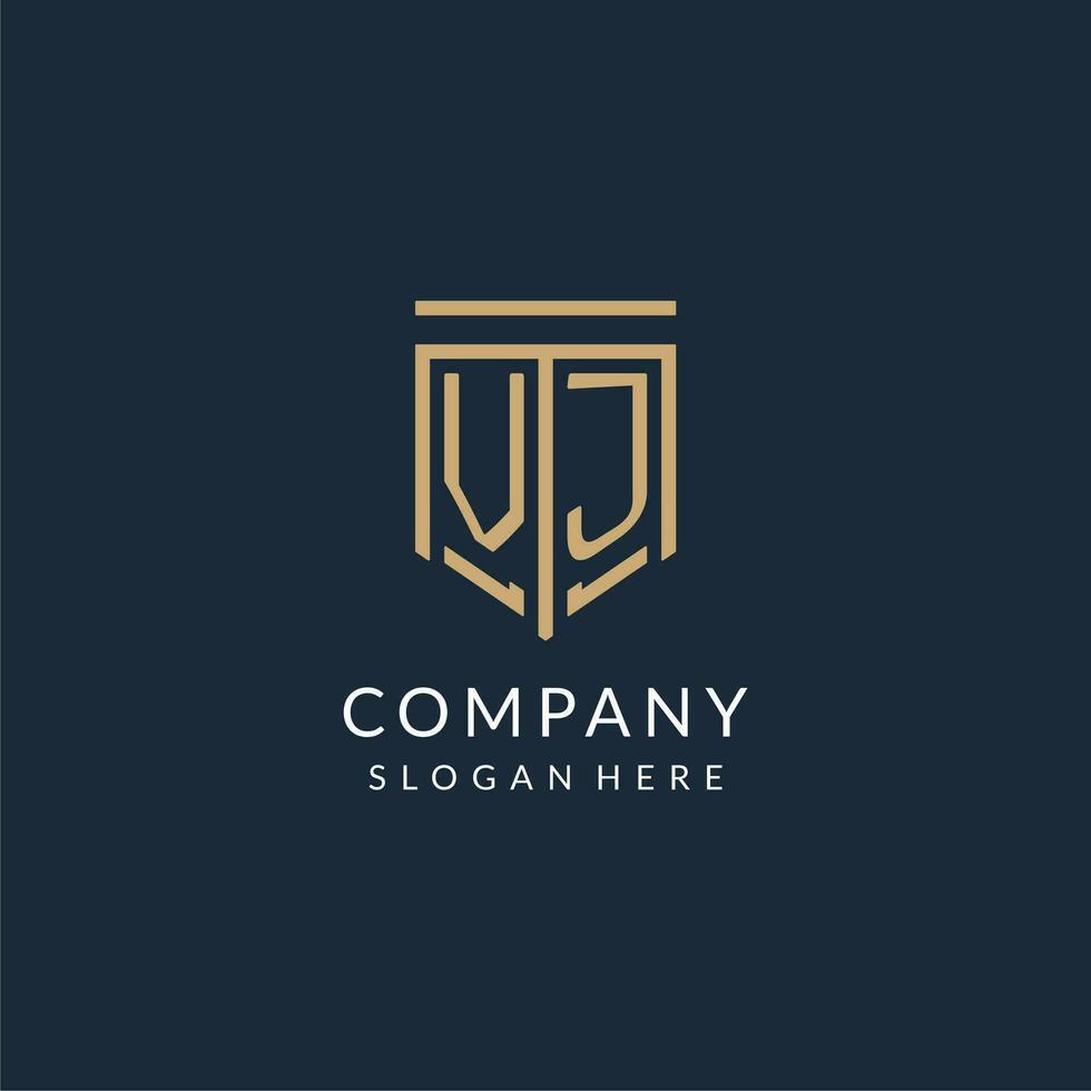 Initial VJ shield logo monoline style, modern and luxury monogram logo design vector