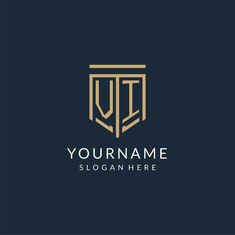 Initial VI shield logo monoline style, modern and luxury monogram logo design vector