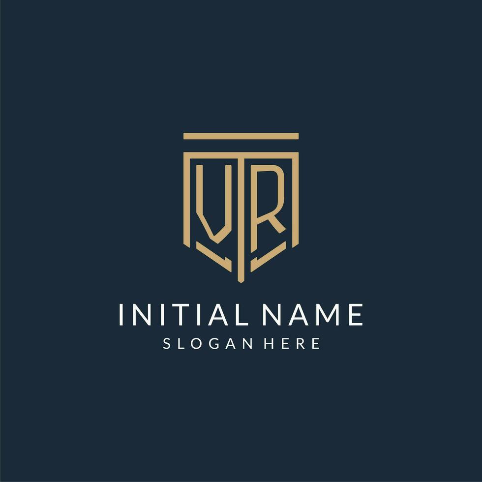 Initial VR shield logo monoline style, modern and luxury monogram logo design vector