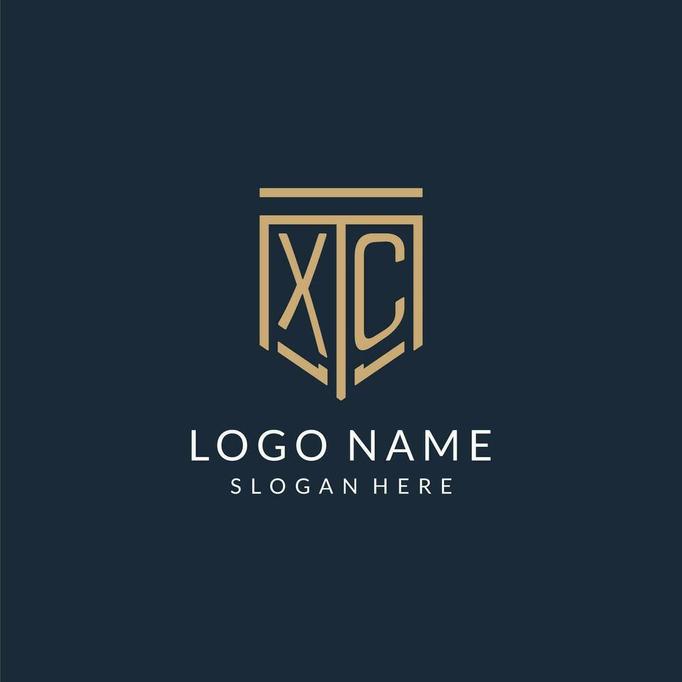 Initial XC shield logo monoline style, modern and luxury monogram logo design vector