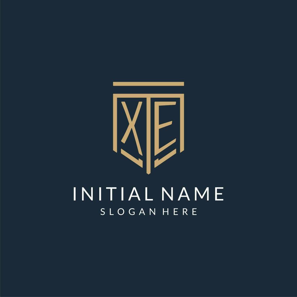 Initial XE shield logo monoline style, modern and luxury monogram logo design vector