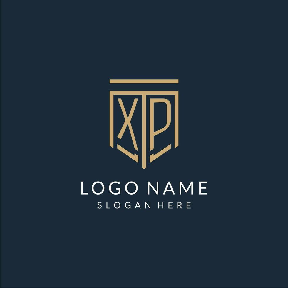 Initial XP shield logo monoline style, modern and luxury monogram logo design vector