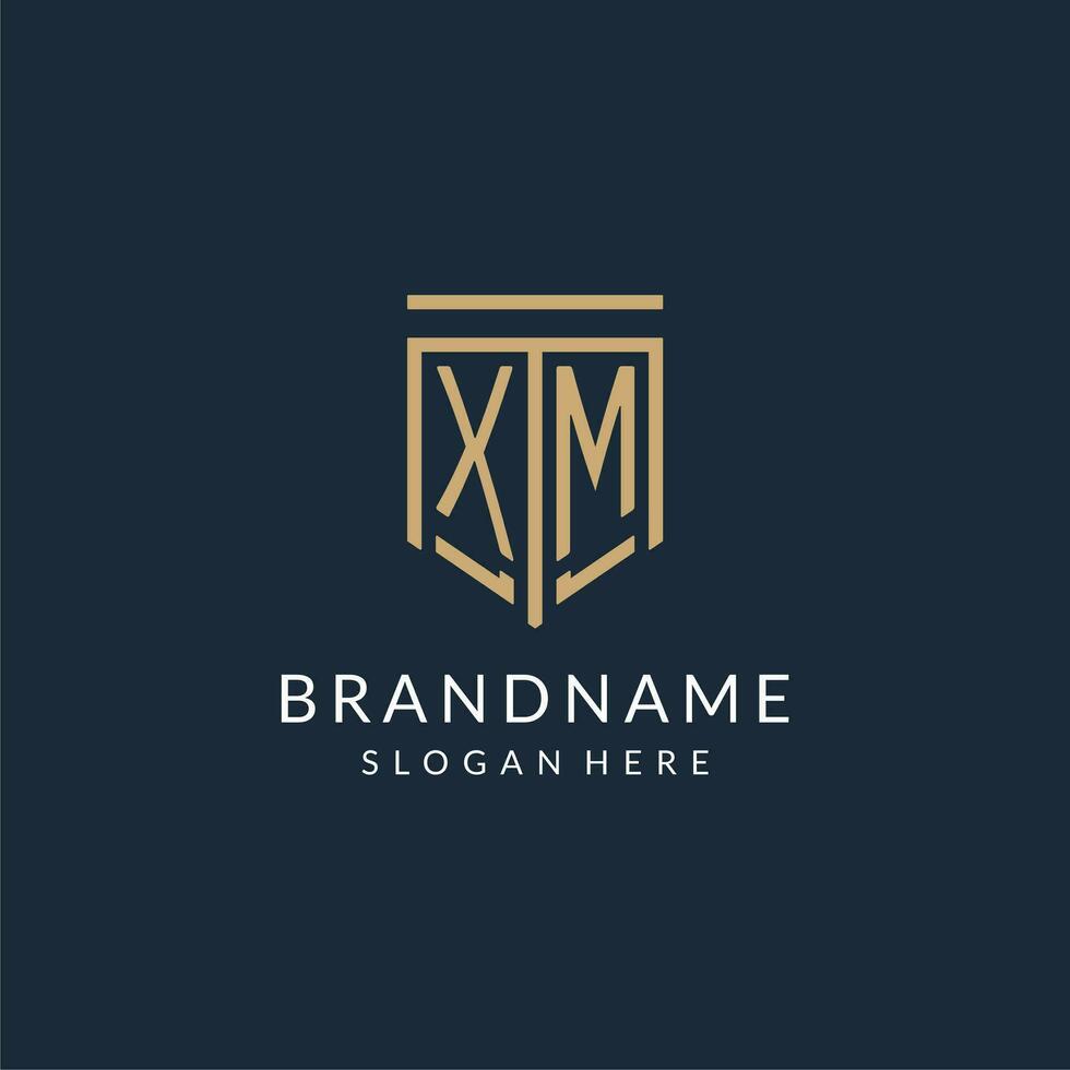 Initial XM shield logo monoline style, modern and luxury monogram logo design vector