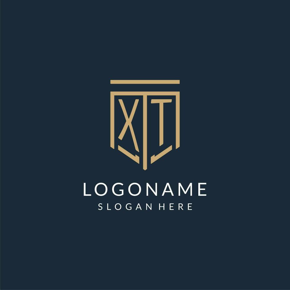 Initial XT shield logo monoline style, modern and luxury monogram logo design vector