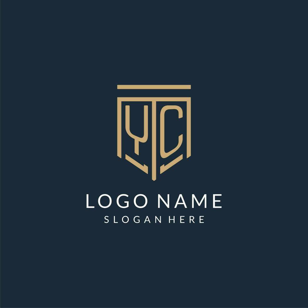 Initial YC shield logo monoline style, modern and luxury monogram logo design vector