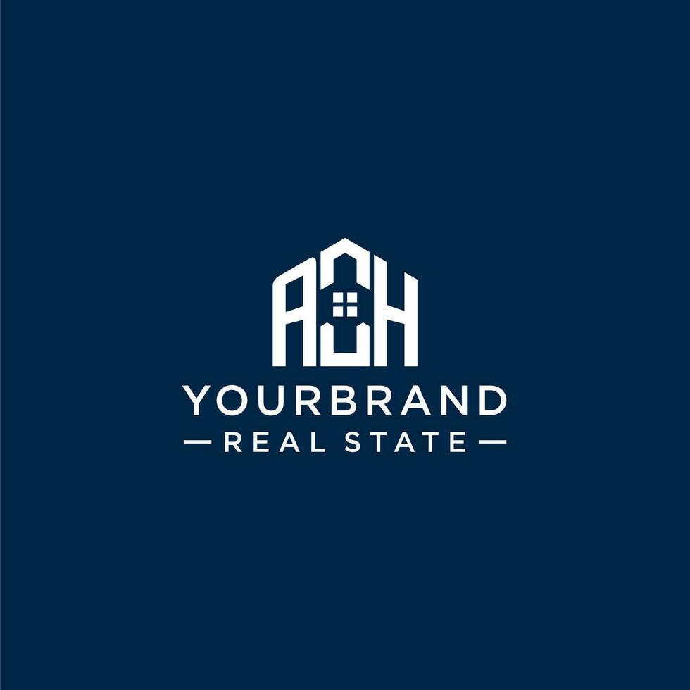 Initial letter AH monogram logo with abstract house shape, simple and modern real estate logo design vector