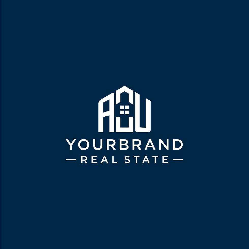 Initial letter AU monogram logo with abstract house shape, simple and modern real estate logo design vector