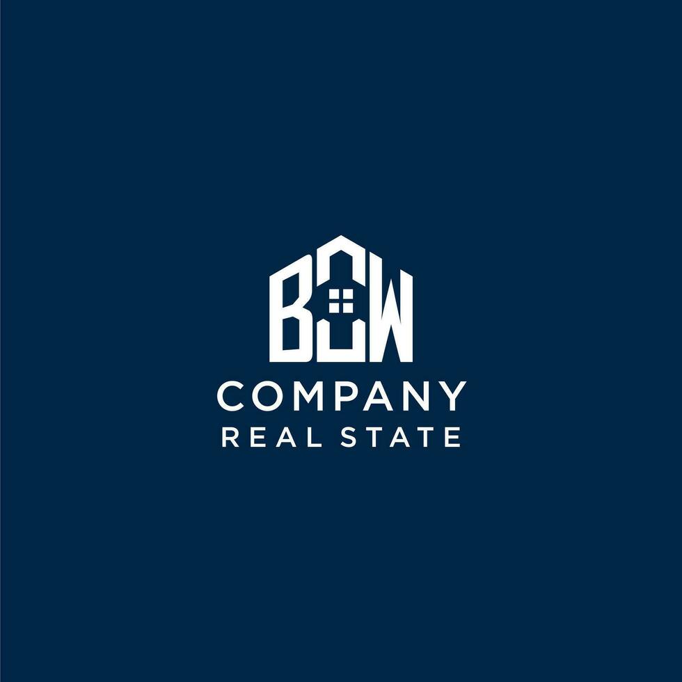 Initial letter BW monogram logo with abstract house shape, simple and modern real estate logo design vector