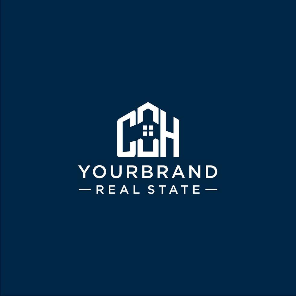 Initial letter CH monogram logo with abstract house shape, simple and modern real estate logo design vector