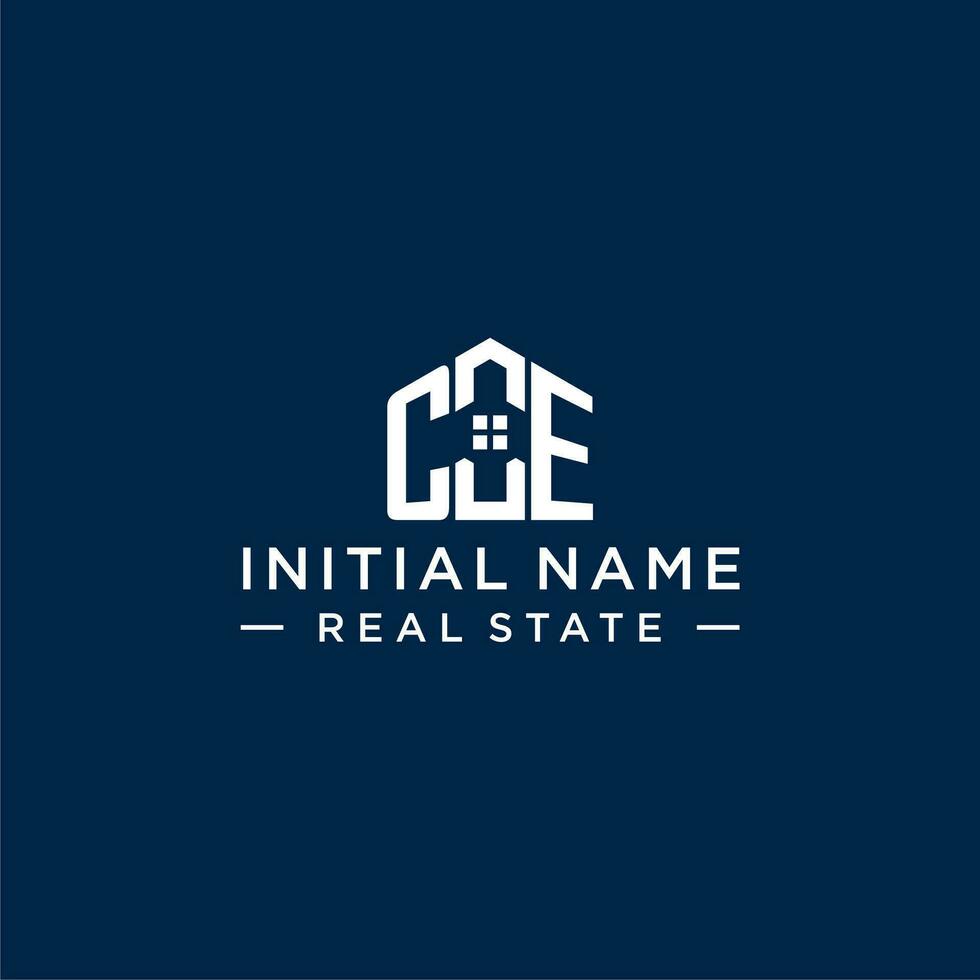 Initial letter CE monogram logo with abstract house shape, simple and modern real estate logo design vector