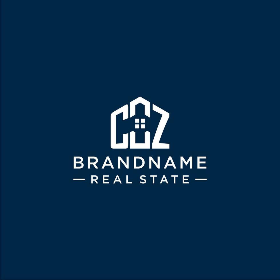 Initial letter CZ monogram logo with abstract house shape, simple and modern real estate logo design vector