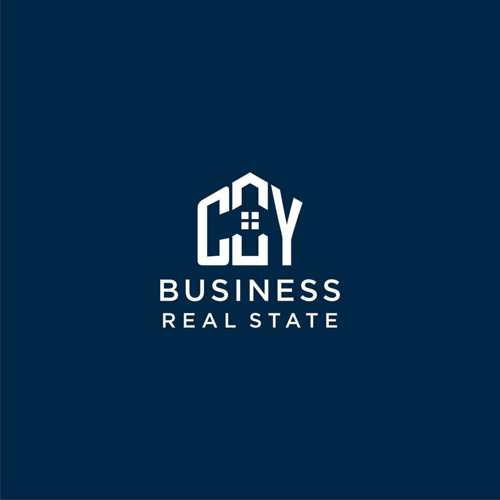 Initial letter CY monogram logo with abstract house shape, simple and modern real estate logo design vector