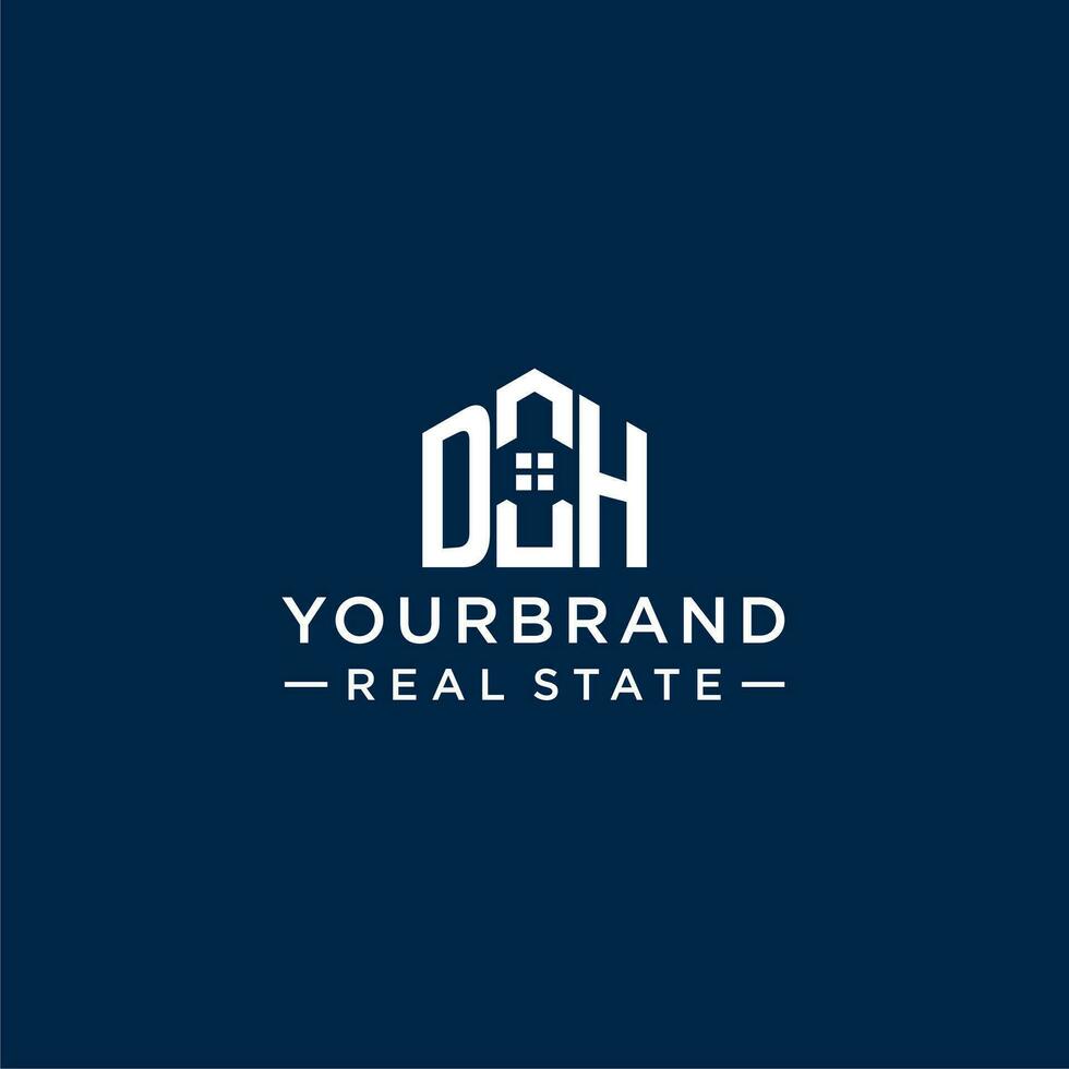 Initial letter DH monogram logo with abstract house shape, simple and modern real estate logo design vector